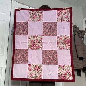 Handmade Pink and Red Patchwork Baby Quilt
